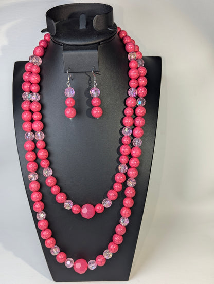 "Boldly Hot & Pink" Brooch, Necklace & Earrings Set