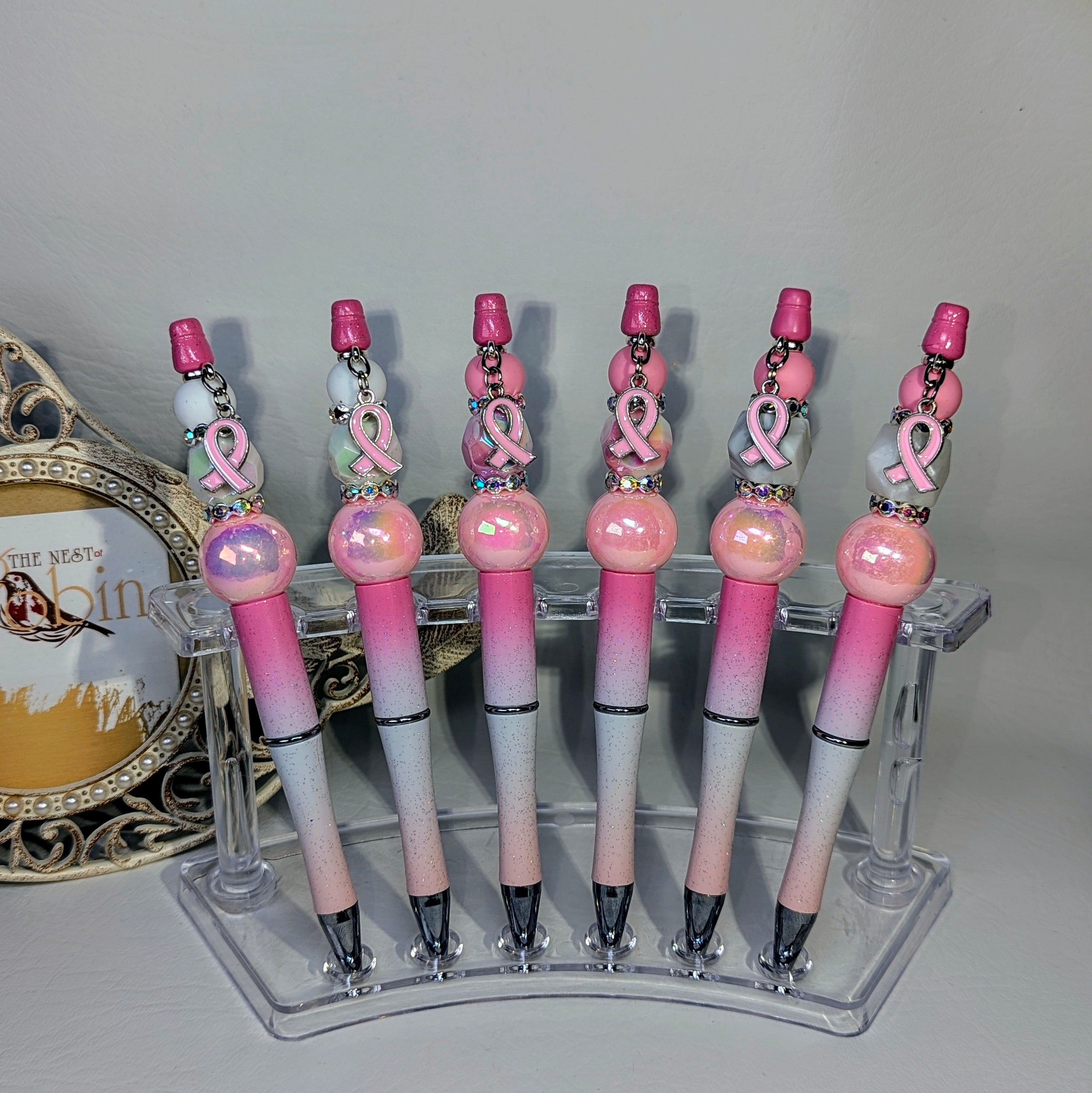 "Pink Ribbon" Beaded Ink Pen