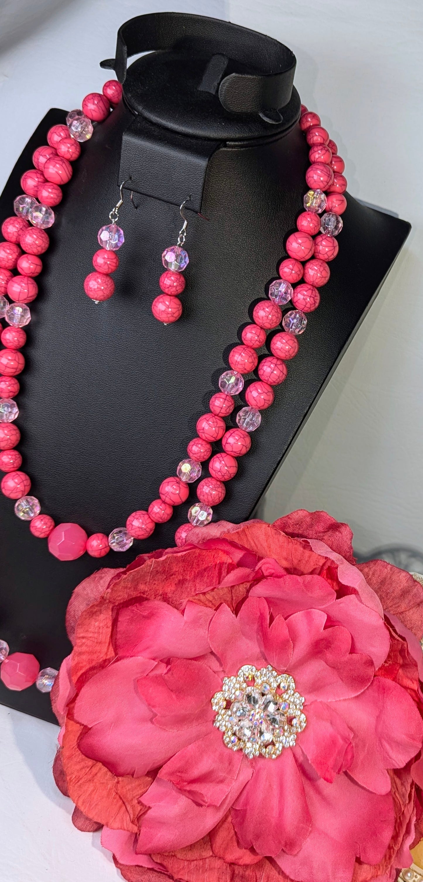 "Boldly Hot & Pink" Brooch, Necklace & Earrings Set